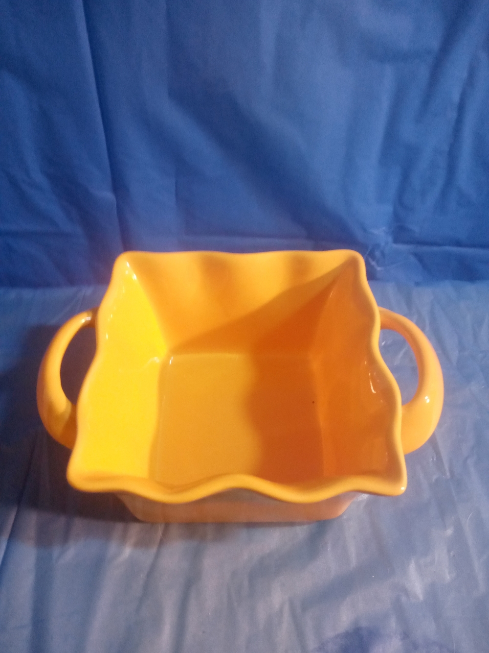 Vintage Yellow Ceramic Square Serving Dish with Handles